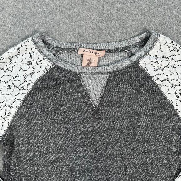 Philosophy Lace Raglan Sleeves Pullover Shirt Women's Small Heathered Gray Terry - Picture 4 of 8